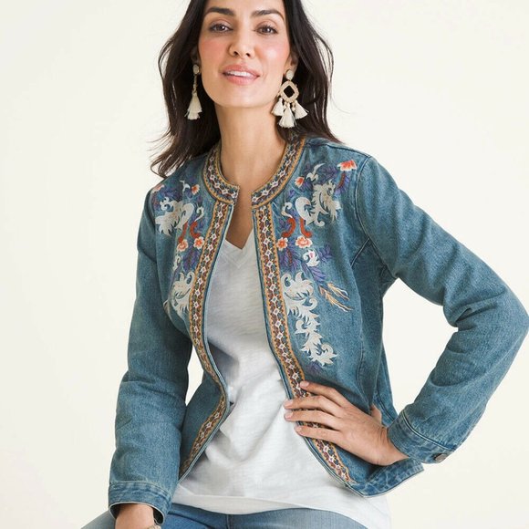 Chico's Jackets & Blazers - Chico's Embroidered Denim Jean Jacket H11078